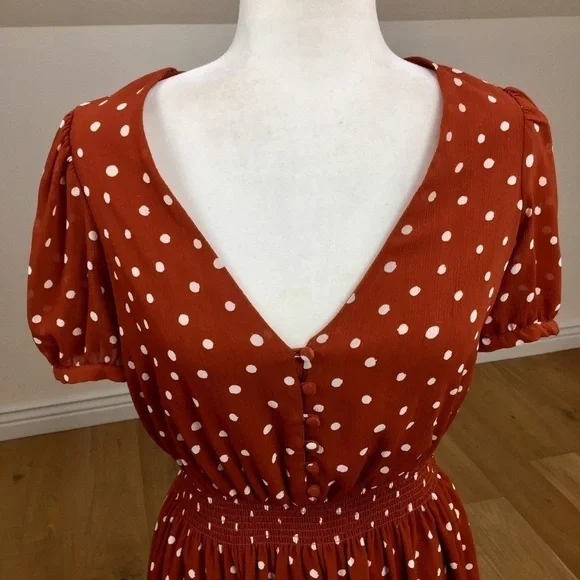 Madewell Smocked-Waist Mini Dress in Inkspot Polka Dots Size XS - Picture 7 of 12